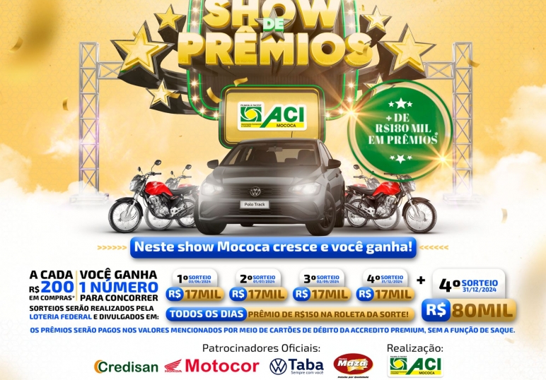 Compre no comércio participante do Show de Prêmios da ACI Mococa e concorra a prêmios incríveis